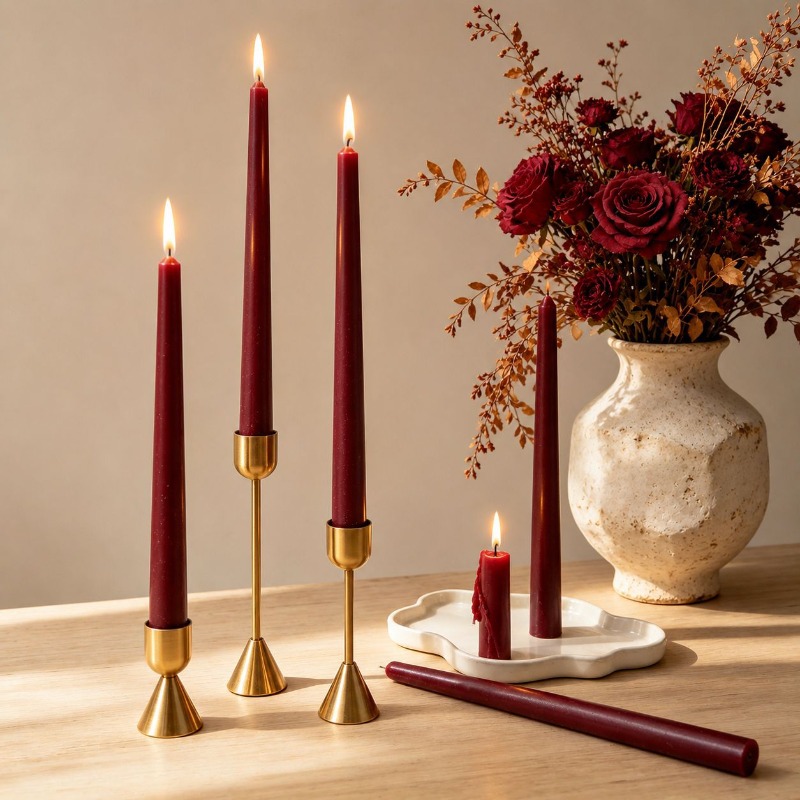 Burgundy Taper Candles, Long S - Silk Candle ulasan dan harga