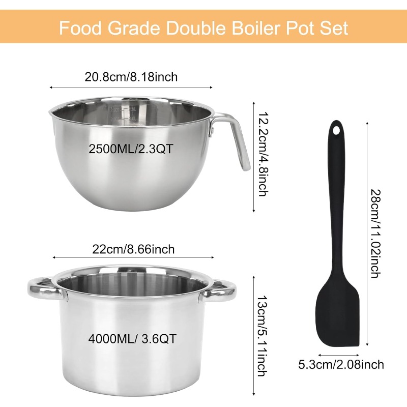 3Pcs Double Boiler Pot Set Sta - Candle Wax Scale ulasan dan harga