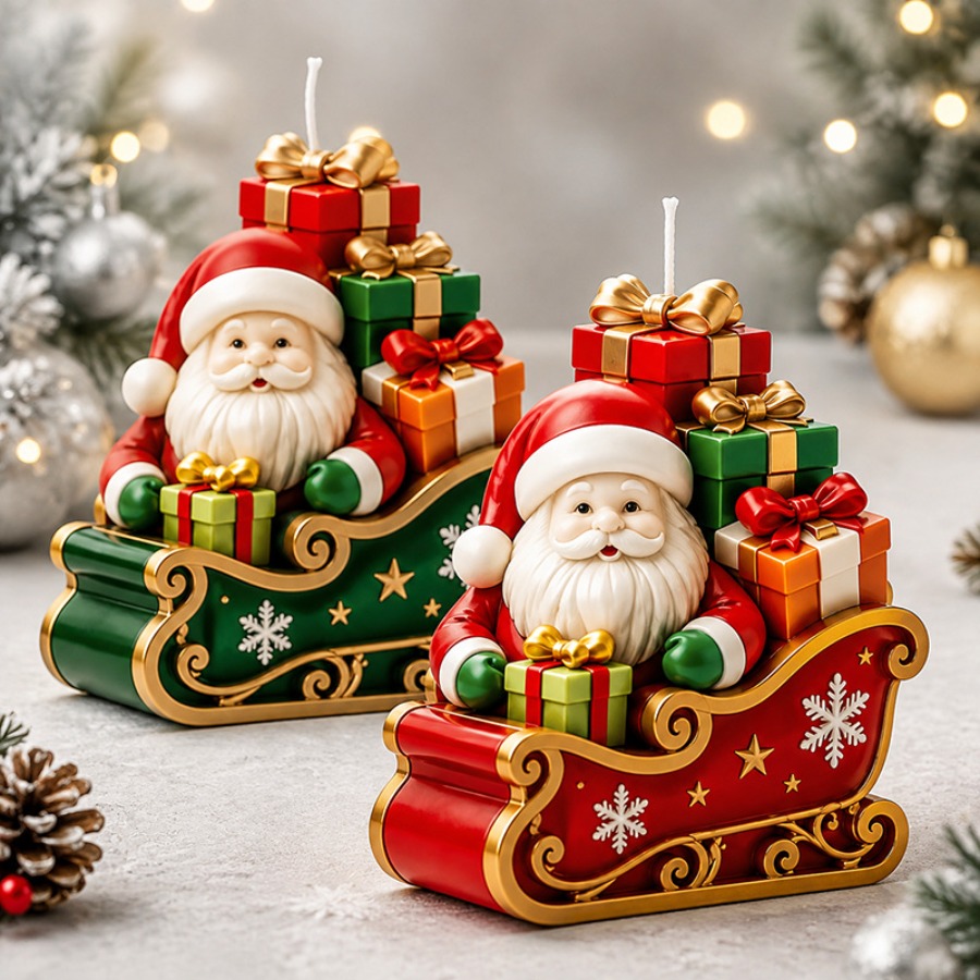 Sled Santa Claus and Gift Box  - Candle Containers ulasan dan harga