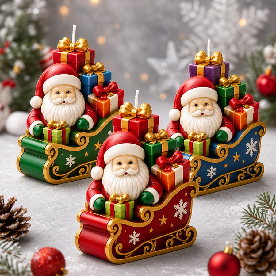 Sled Santa Claus and Gift Box  - Candle Containers ulasan dan harga